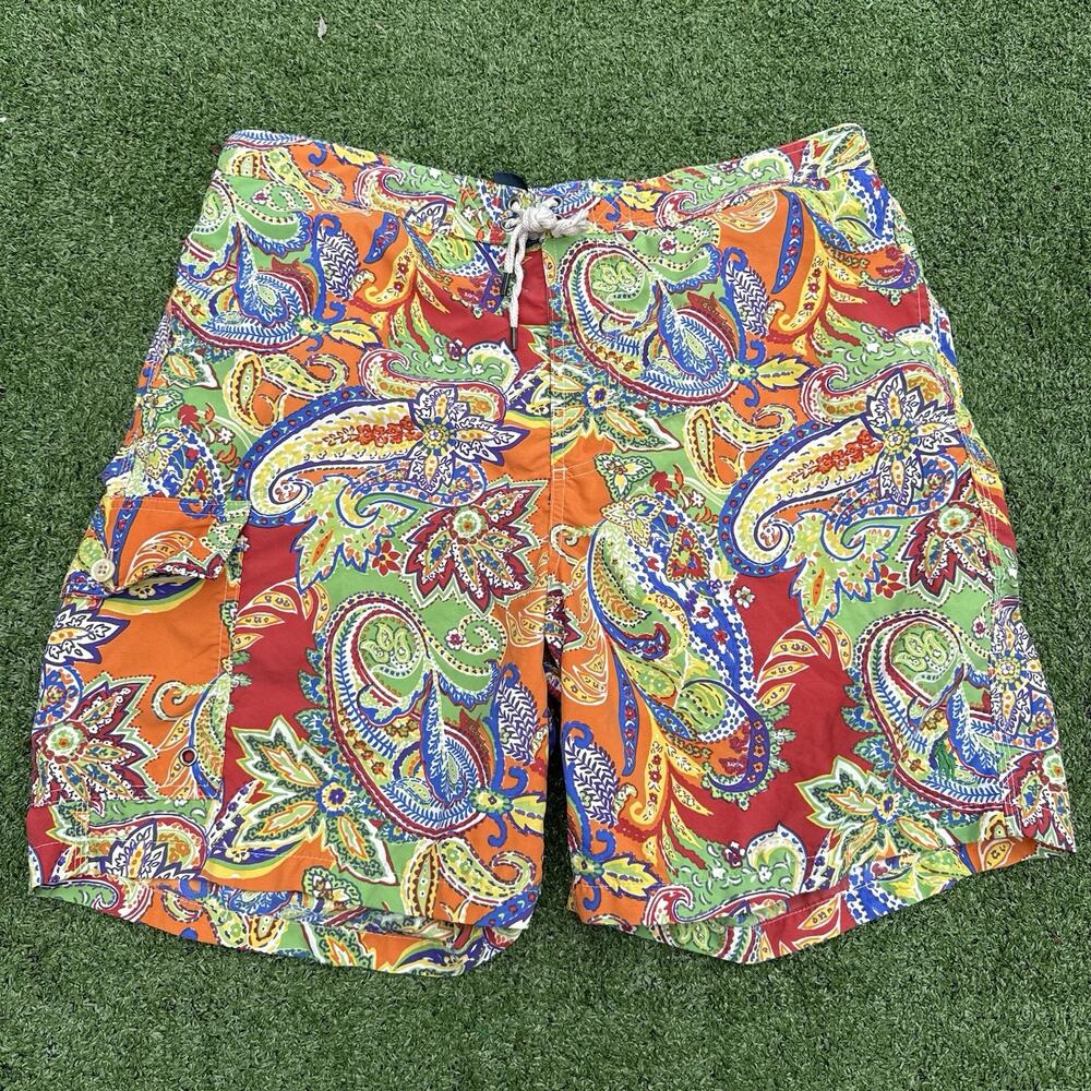 Vintage Polo Ralph Lauren 1990s Paisley Swim Trunks All Over Psychedelic Print